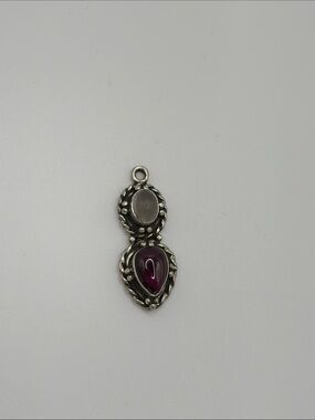 Sterling silver 925 Double Stone Drop Pendant in Purple and Gray no bail